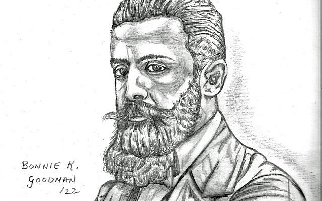 Sketch of Theodor Herzl by Bonnie K. Goodman, 2022, graphite and charcoal on paper 9 x 12.