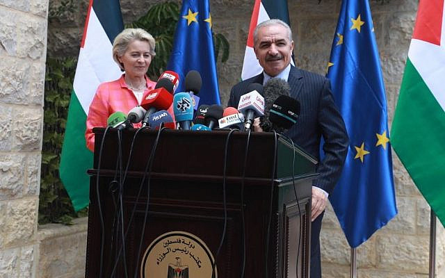 President of the European Commission Ursula von der Leyen and Palestinian Prime Minister Mohammad Shtayyeh hold joint news conference in Ramallah, West Bank on June 14, 2022