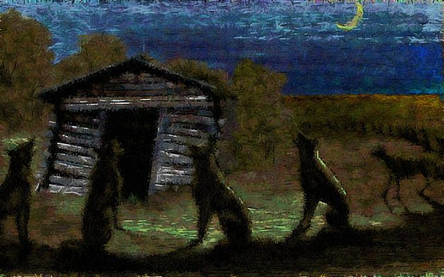 Wolf Serenade, image colorized and modified by the author, obtained from Wikimedia Commons, Buffalo Land – Midnight Serenade, in the public domain.