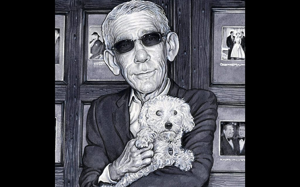 A caricature of Richard Belzer and his dog from "Even More Old Jewish Comedians," by Drew Friedman. (Courtesy Drew Friedman/Fantagraphics Books, Inc.)