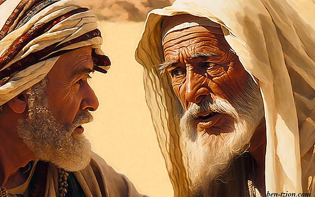 Jethro advising Moses. (AI-generated parsha illustration, by B. Spitz)
