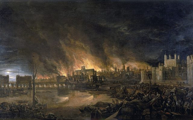 The Great Fire of London, depicted by an unknown painter 1675. (Public Domain/ Wikimedia Commons)