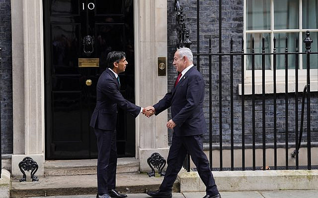 Israeli Prime Minister Benjamin Netanyahu at 10 Downing Street, London, for talks with Prime Minister Rishi Sunak.