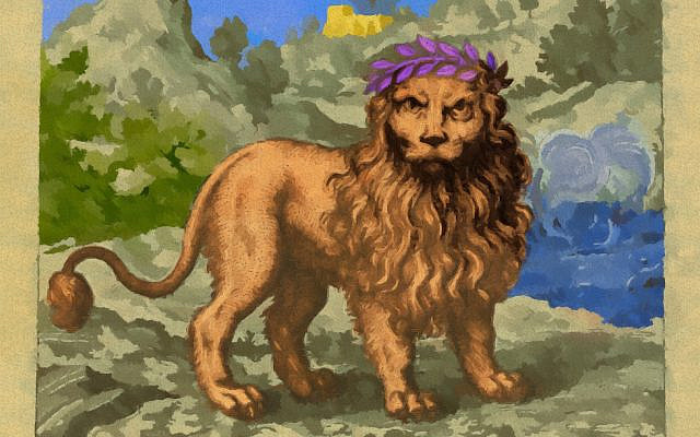 Crowned Lion; image colorized and modified by the author, from the public domain book Atalanta Fugiens, accessible at the Science History Institute.