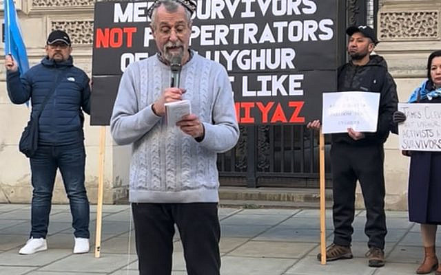 Author speaking at the rally against the Governor of Uyghur region's visit
