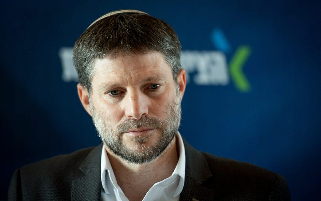 Finance Minister Bezalel Smotrich leads a Religious Zionism faction meeting in the Givat Harel settlement in the West Bank, February 14, 2023. (Sraya Diamant/Flash90)