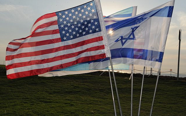 US and Israeli flags are flown in preparation for a media event during Austere Challenge 2012 in Israel Oct. 24, 2012. (US Air Force photo by Maj. Stephanie Addison/Released)