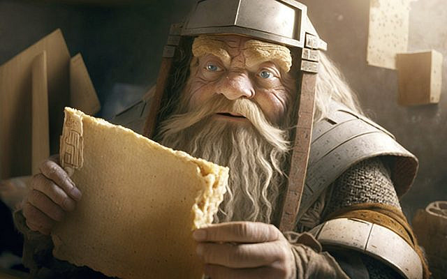 Dwarf with Matza (AI-generated illustration by BSpitz)