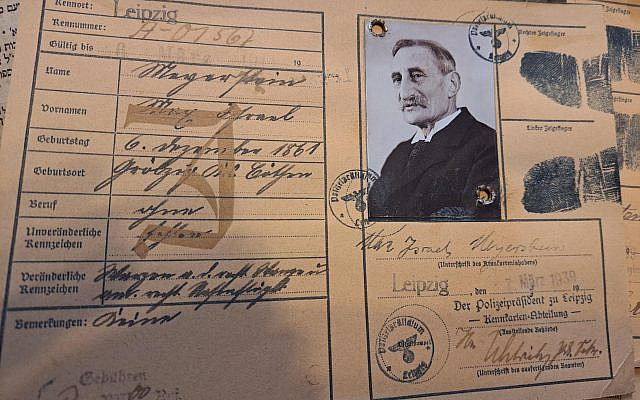 The German-issued ID card of Max Israel Meyerstein, the author's great-uncle, who was murdered by the Nazis in 1942 at the age of 80. (Courtesy Michael Meyerstein)