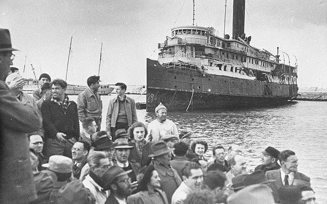 Illustrative: The ship 'Exodus' docks in Haifa where it's passengers – Jewish Holocaust survivor – are transferred to British ships for deportation back to Europe. July 18, 1947 (PD / The Palmach Archive via the PikiWiki)