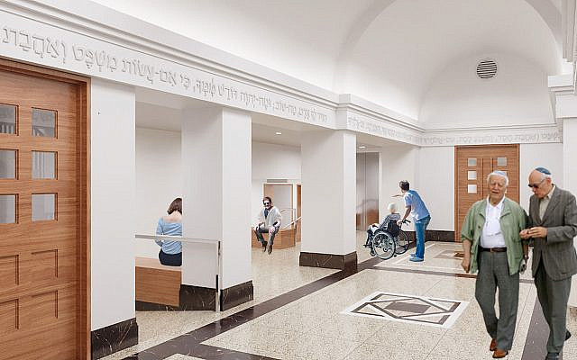 Rendering of lobby for Studio ST Architects' renovation of Ansche Chesed Synagogue. (courtesy)