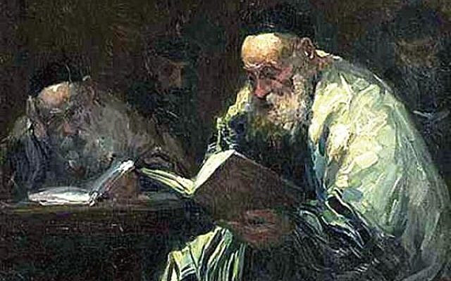 'Talmud Readers,' by Adolf Behrman, early 20th century. (Wikipedia, public domain)