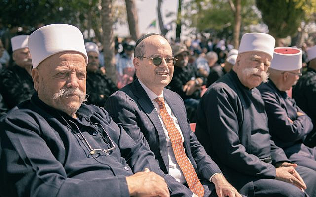 Rabbi Kermaier seated with Sheikhs at memorial ceremony (Courtesy)