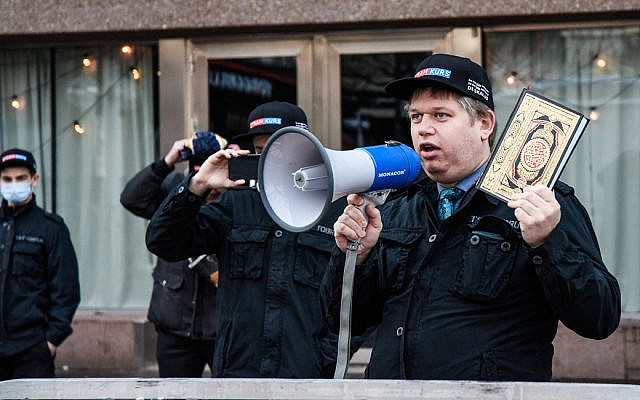 Rasmus Paludan, party chairman of the ethno-nationalist Danish party Stram Kurs, at a demonstration in Stockholm 2021. Photo Fredrik Swartling