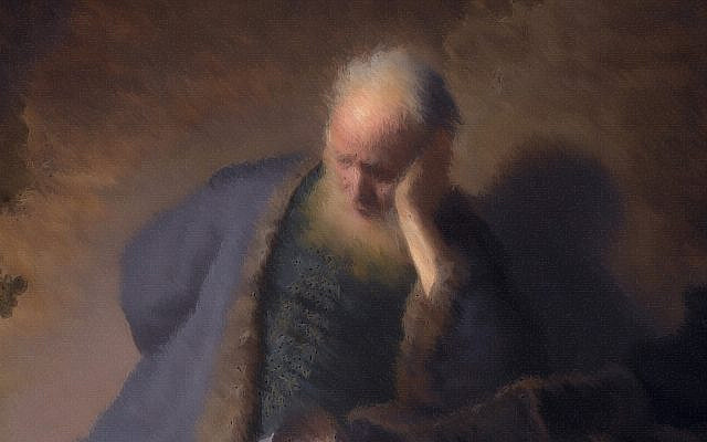 Rabbi Pondering a Conflict; image colorized and modified by the author, obtained from Wikimedia Commons, Jeremiah Lamenting, by Rembrandt, Rijksmuseum, in the public domain.
