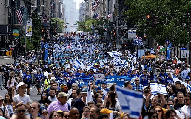 Illustrative. Participants take part in the Celebrate Israel Parade, on June 2, 2019, in New York. (AP Photo/Craig Ruttle/File)