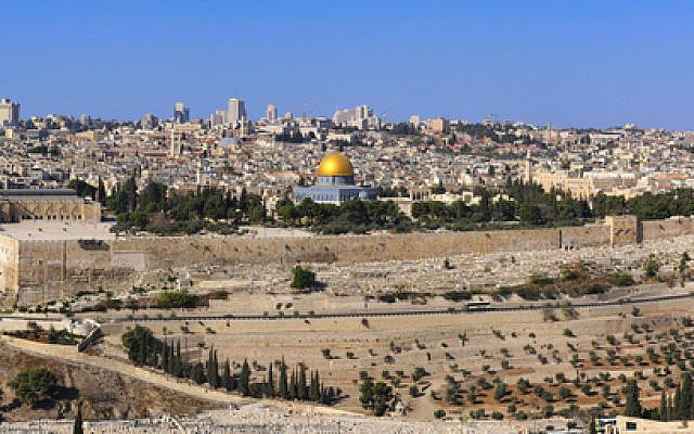 Panorama the old city Jerusalem the Temple Mount Moria