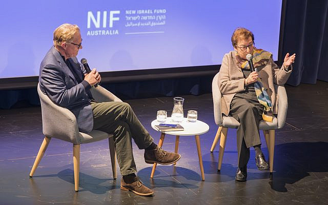 Naomi Chazan in conversation with Hugh Riminton in Sydney, on June 2, 2023. (https://twitter.com/NIFAustralia/status/1664457850998120449), used in accordance with Clause 27a of the Copyright Law)