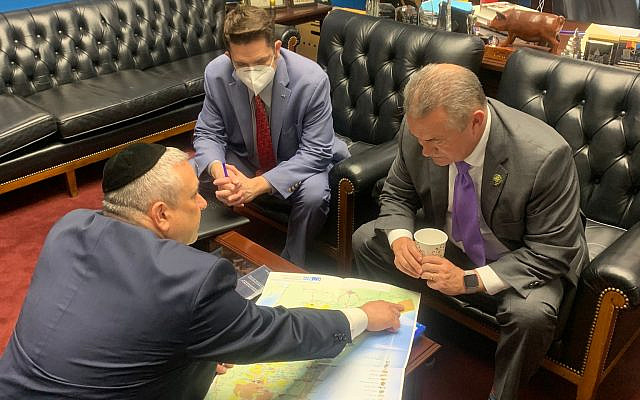 One Israel Fund Executive Vice President Scott Feltman making his presentation to Congressman Don Bacon with the Congressman's Chief of Staff Mark Dreiling looking on.