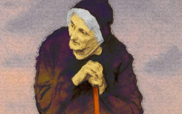 Bogdan’s Wife; image colorized and modified by the author, obtained from Wikimedia Commons, Old Woman Leaning on Stick by Knaus, owned by Walters Gallery, in the public domain.