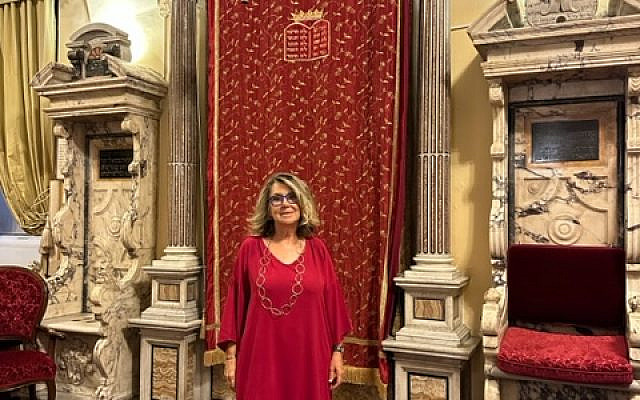 Sara Procacia in the Spanish Synagogue located in the ground floor of the Jewish Museum of Rome, Photograph by Brenda Lee Bohen
