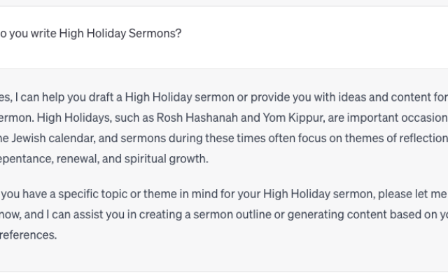 Screenshot of the author asking AI for help writing a sermon. (courtesy)