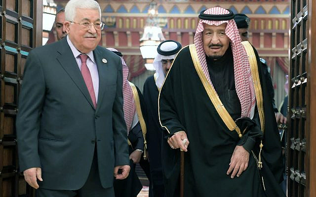 Palestinian Authority President Mahmoud Abbas and Saudi King Salman in Riyadh on February 12, 2019. (Credit: Wafa)