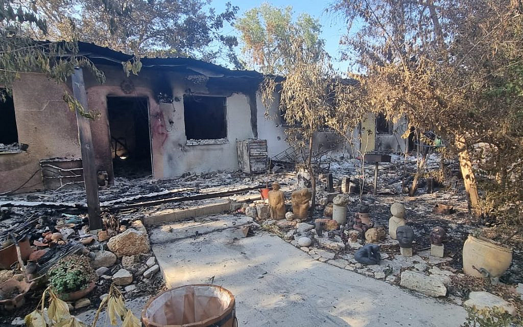 Neomit Dekel-Chen's home on Kibbutz Nir Oz, as seen after Hamas' attack on Israel that took place Oct. 7, 2023. (Courtesy Yiftach)