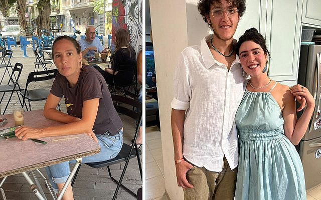 Left: Rachel Meijler in Tel Aviv whose cousin Laor is missing. Right: Laor is  missing and is probably being held hostage. Pictured here with his niece. October 9, 2023. (Gilad Perez/Private photo)