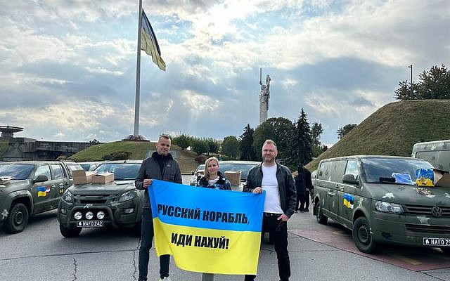 Latvian entrepreneur and EXT founder Gatis Eglitis accompanying his colleagues as they travel into Ukraine this month.  (Image courtesy of author)