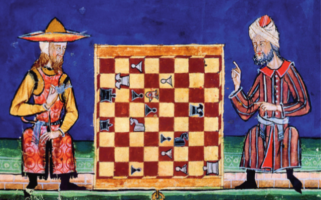 A Jew and a Muslim playing chess in 13th century al-Andalus. El Libro de los Juegos, commissioned by Alphonse X of Castile, 13th century. (Wikimedia Commons)