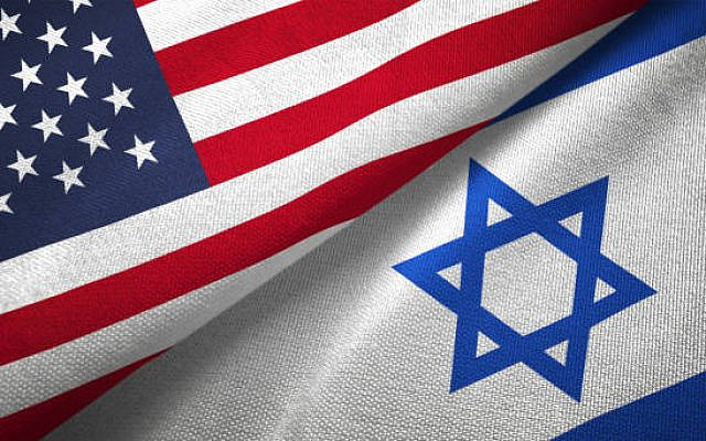 Israel and United States flags together realtions textile cloth fabric texture