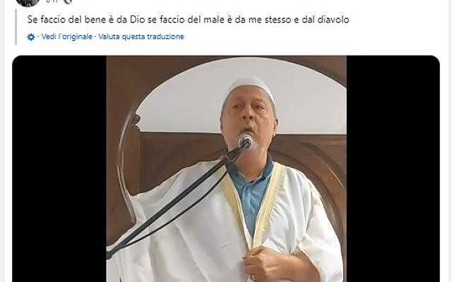 Hannoun preaching from the pulpit of the Islamic Center of Genoa on October 13th