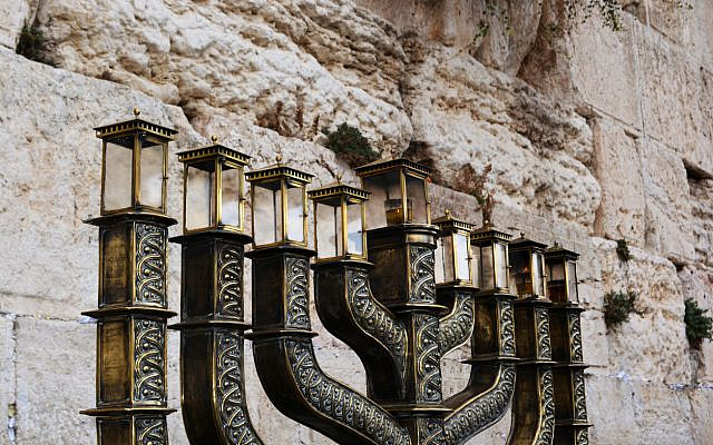 The large Hanukkah menorah (or hanukkiah), at the Western Wall. (iStock)