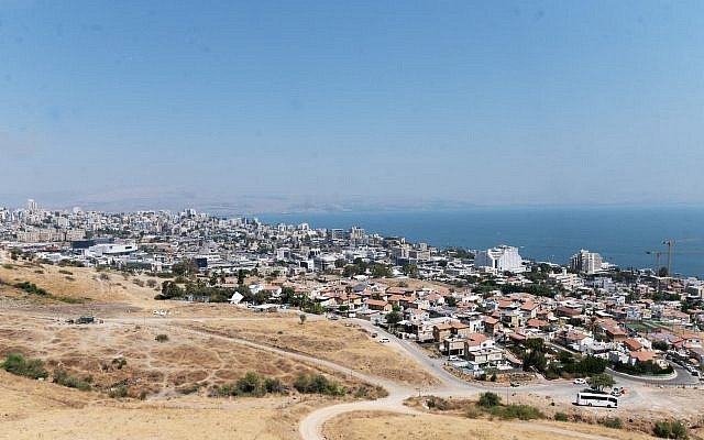 Downtown Tiberias, which lies on the western shores of the Sea of Galilee, August 23, 2023. (Canaan Lidor/Times of Israel)