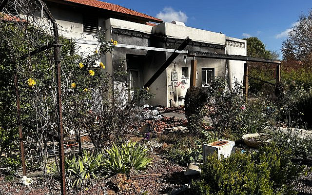 Burnt house at Kibbutz Be’eri. (courtesy)