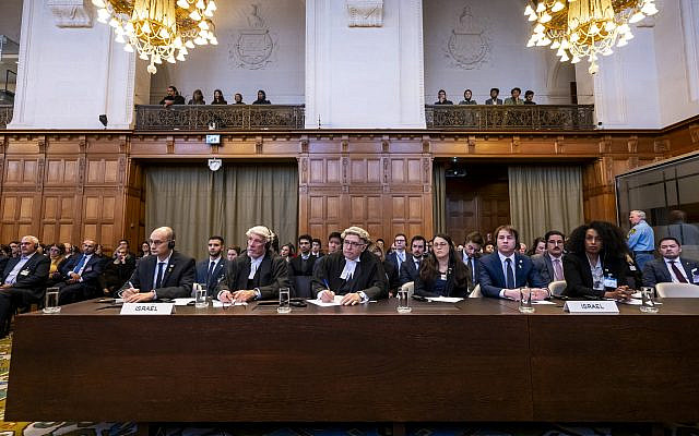 Israel's delegation to the International Court of Justice in The Hague listens to the provisional measures ordered by the court against Israel, January 26, 2024. (International Court of Justice)