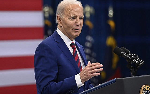 US President Joe Biden speaks at an event in Raleigh, North Carolina on March 26, 2024. (AP/Matt Kelley, File)