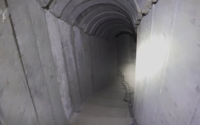 This image from video published January 11, 2024, shows a Hamas tunnel in southern Gaza's Khan Yunis where the IDF believes hostages were held by the terror group. (Israel Defense Forces)