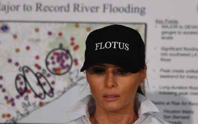 US First Lady Melania Trump listens during a firehouse briefing on Hurricane Harvey in Corpus Christi, Texas on August 29, 2017. (AFP/Jim Watson)