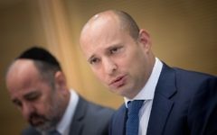 Education Minister Naftali Bennett attends a committee meeting in the Knesset in Jerusalem on August 23, 2017 (Yonatan Sindel/Flash90)