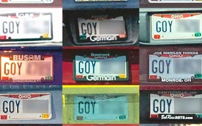A photo collection of 'GOY' license plates spotted by Marshall Weiss. (Courtesy)