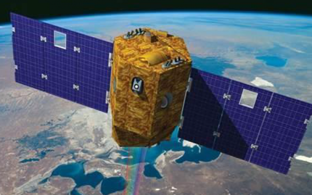 تصویر: نقاشی متأثر از تصویر ماهوارهٔ VENµS، اولین ماهوارهٔ پژوهش محیط زیستی اسرائيل. (Israel Space Agency)