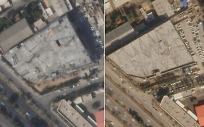تصویر: در مجموعه-عکس‌-های زیر، کارگاه نظامی ایران در اصفهان، ایران، قبل (چپ، ۱۱ اکتبر ۲۰۲۲) و بعد از (راست، ۳ فوریهٔ ۲۰۲۳) حملهٔ پهبادی مشاهده می-شود. (Planet Labs PBC via AP)