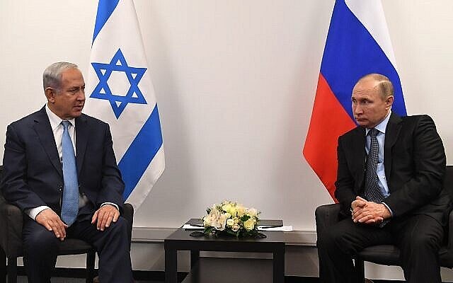 تصویر: بنیامین نتانیاهو نخست وزیر، چپ، و ولادیمیر پوتین رئیس جمهوری روسیه، ۲۹ ژانویه ۲۰۱۸. 
(Kobi Gideon/GPO)