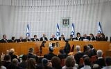 تصویر: تمامی ۱۵ قاضی دادرسی طومار علیه «لایحهٔ معقولیت» دولت در دیوان عالی، اورشلیم، ۱۲ سپتامبر ۲۰۲۳. (Yonatan Sindel/Flash90)