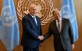 تصویر آرشیو: بنیامین نتانیاهو نخست وزیر در ملاقات با آنتونیو گوترش دبیرکل سازمان ملل در حاشیهٔ هفتاد-و-سومین نشست مجمع عمومی ملل متحد، مقر سازمان در، ۲۷ سپتامبر ۲۰۱۸. (AP Photo/Jason DeCrow)