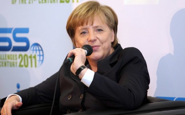 Angela Merkel à Tel Aviv (Crédit : Roni Schutzer/Flash90)