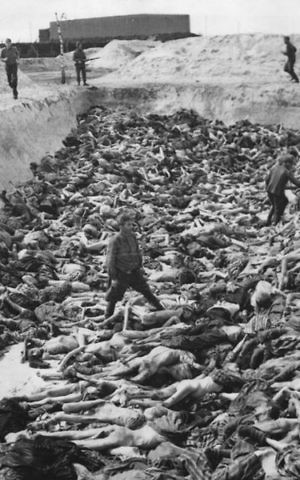 Mass graves at Bergen-Belsen concentration camp (photo credit: United Kingdom Armed Forces; Imperial War Museum id# BU 4260, Wikimedia Commons)