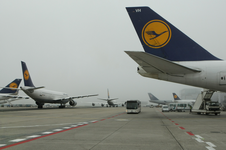 Lufthansa Airlines airplanes at the Frankfurt airport in Germany (photo credit: Kobi Gideon/Flash90)